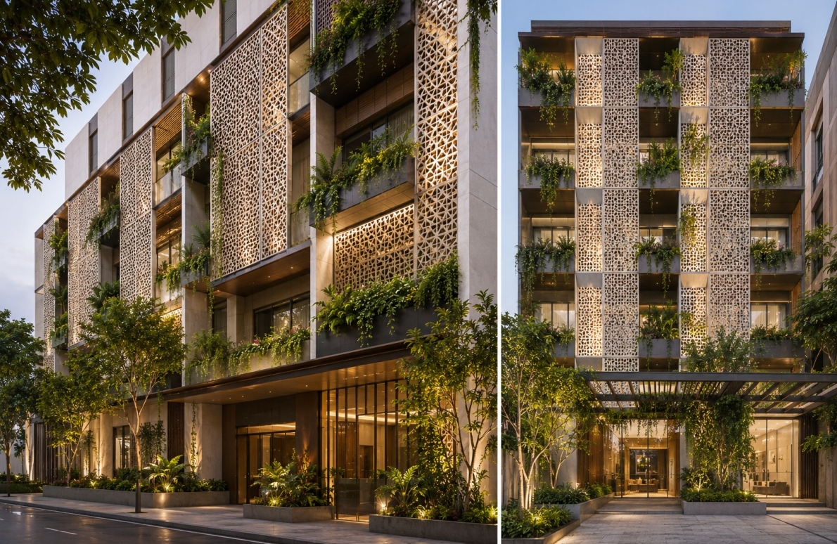 Façade Design Beyond Panels: Using Jalis, Screens and Planters as One System