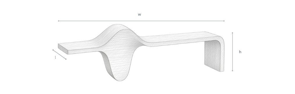 DECO Crest Bench dimensions — 2100 mm W × 614 mm L × 650 mm H