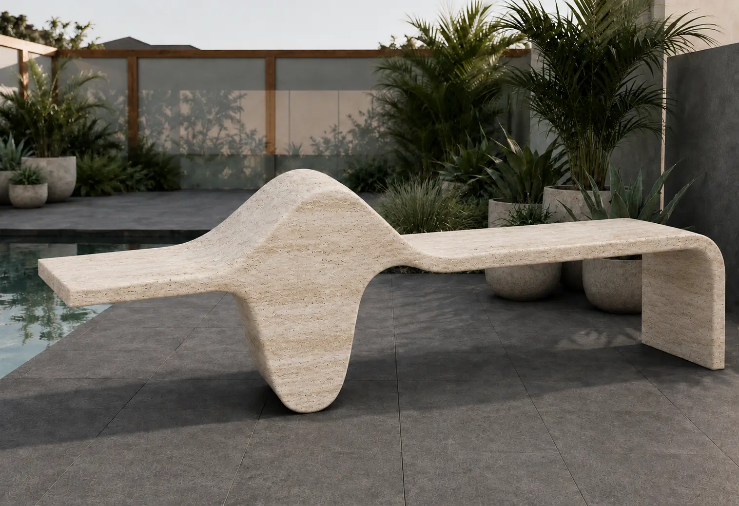 DECO Crest Bench in Travertine