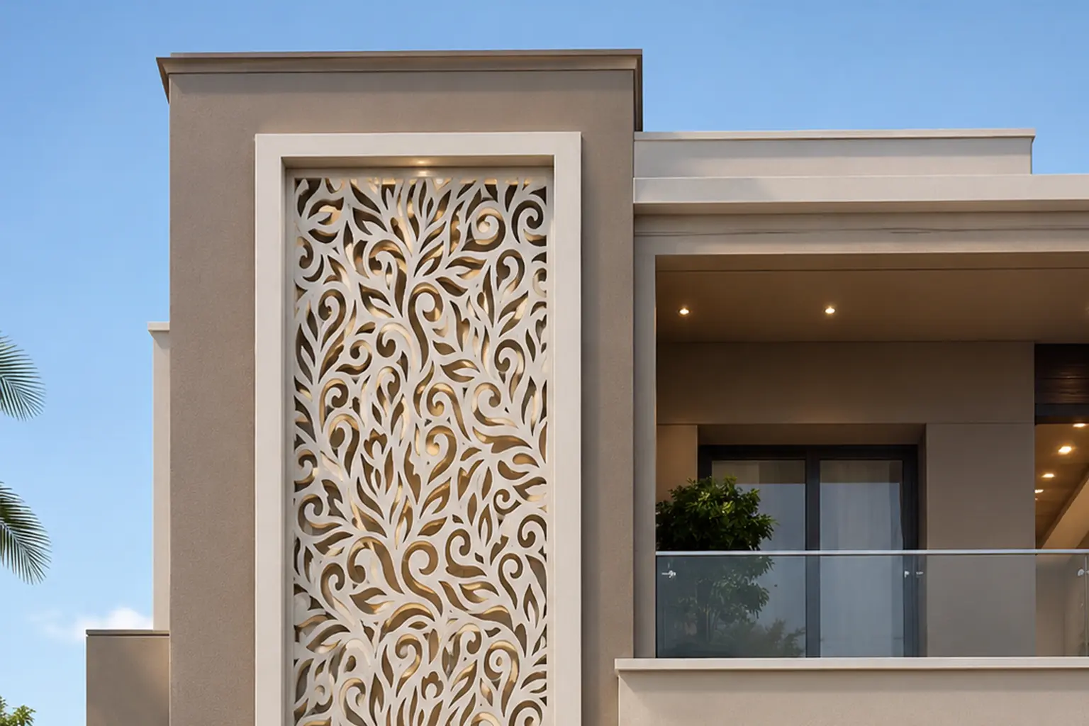 Custom GRC jali pattern design on a premium building facade