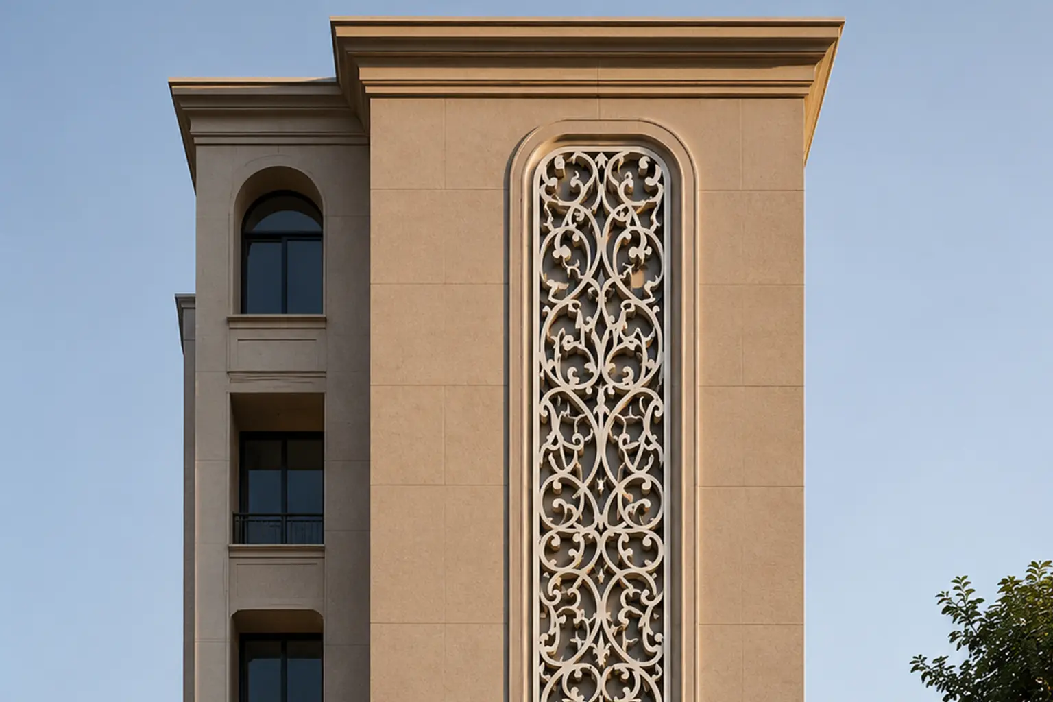 GRC jali screen applications on a modern building facade