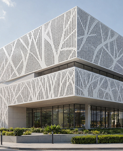 UHPC jali panels with lighting for modern residential facade