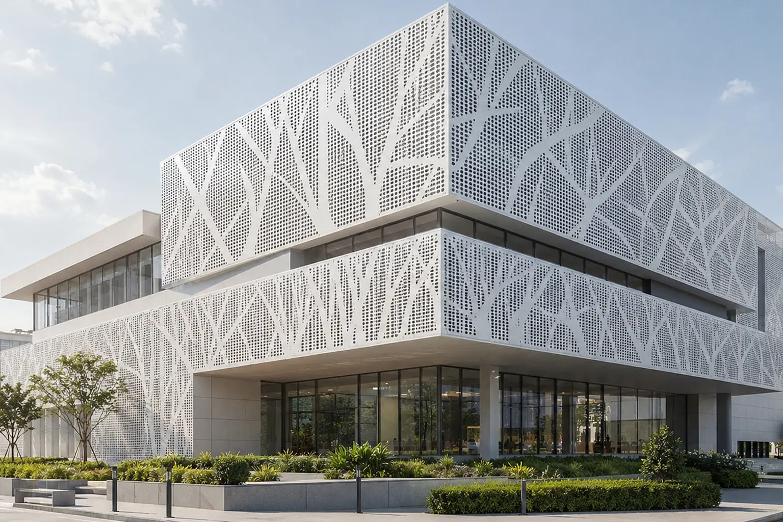 UHPC jali panels with lighting for modern residential facade