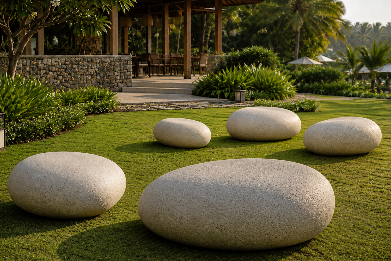 GRC seating pebbles for resort and garden landscape zones
