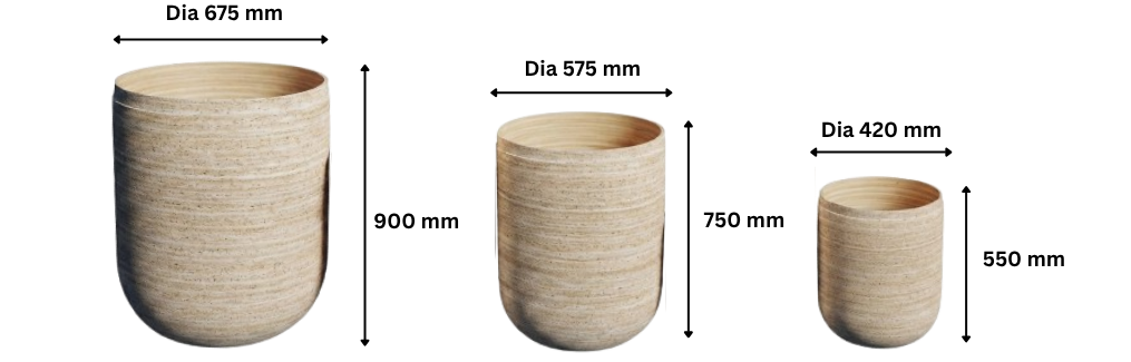 DECO Tall Planter dimensions — three heights
