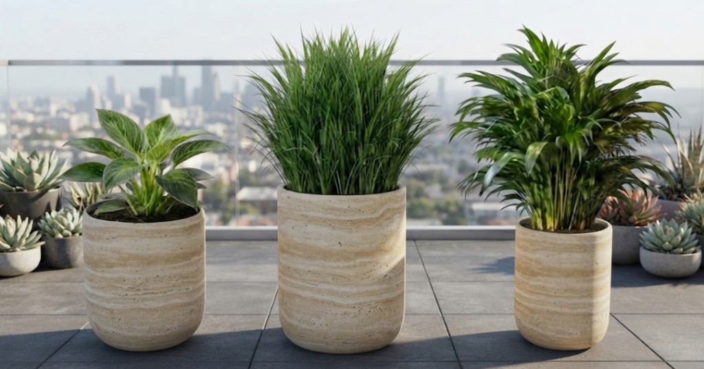 DECO Tall Planter in Travertine Finish