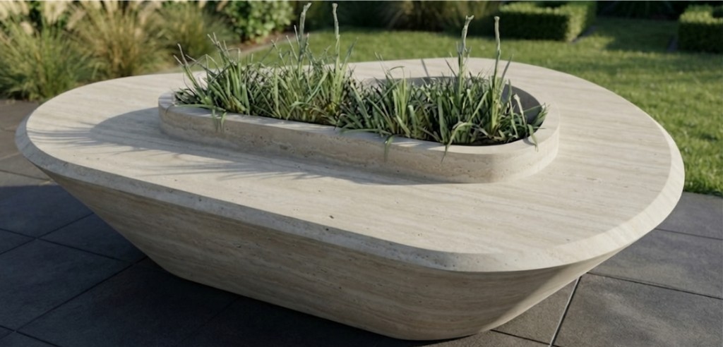 DECO Planters with Seater in Travertine Finish
