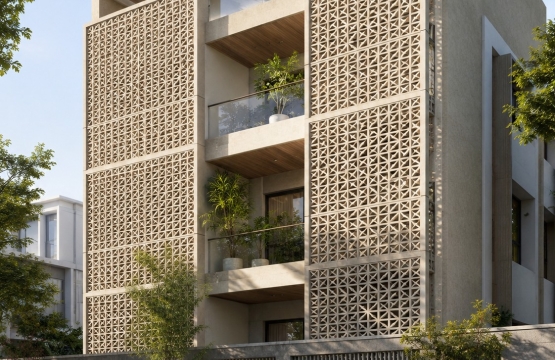 Custom GRC jalis for building elevation design and installation